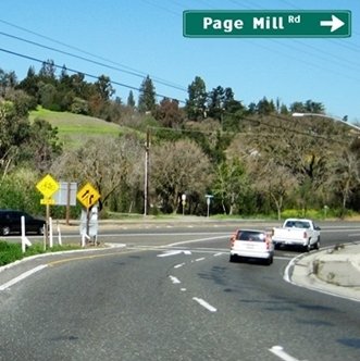 CLICK to go RIGHT on Page Mill Road from Highway 280 North
