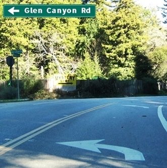 CLICK to go LEFT on Glen Canyon Road from Branciforte Drive