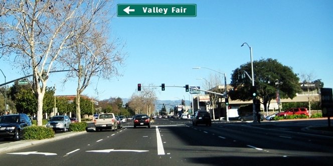 CLICK to continue: Left into Valley Fair parking lot from Stevens Creek Blvd