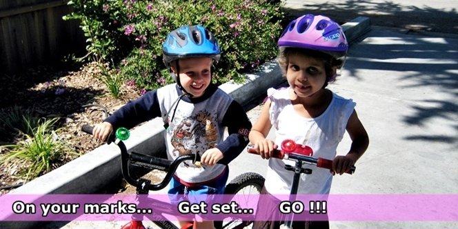 CLICK to continue: Sofia on scooter, Quinn on bike. On your marks� Get Set� GO!!!